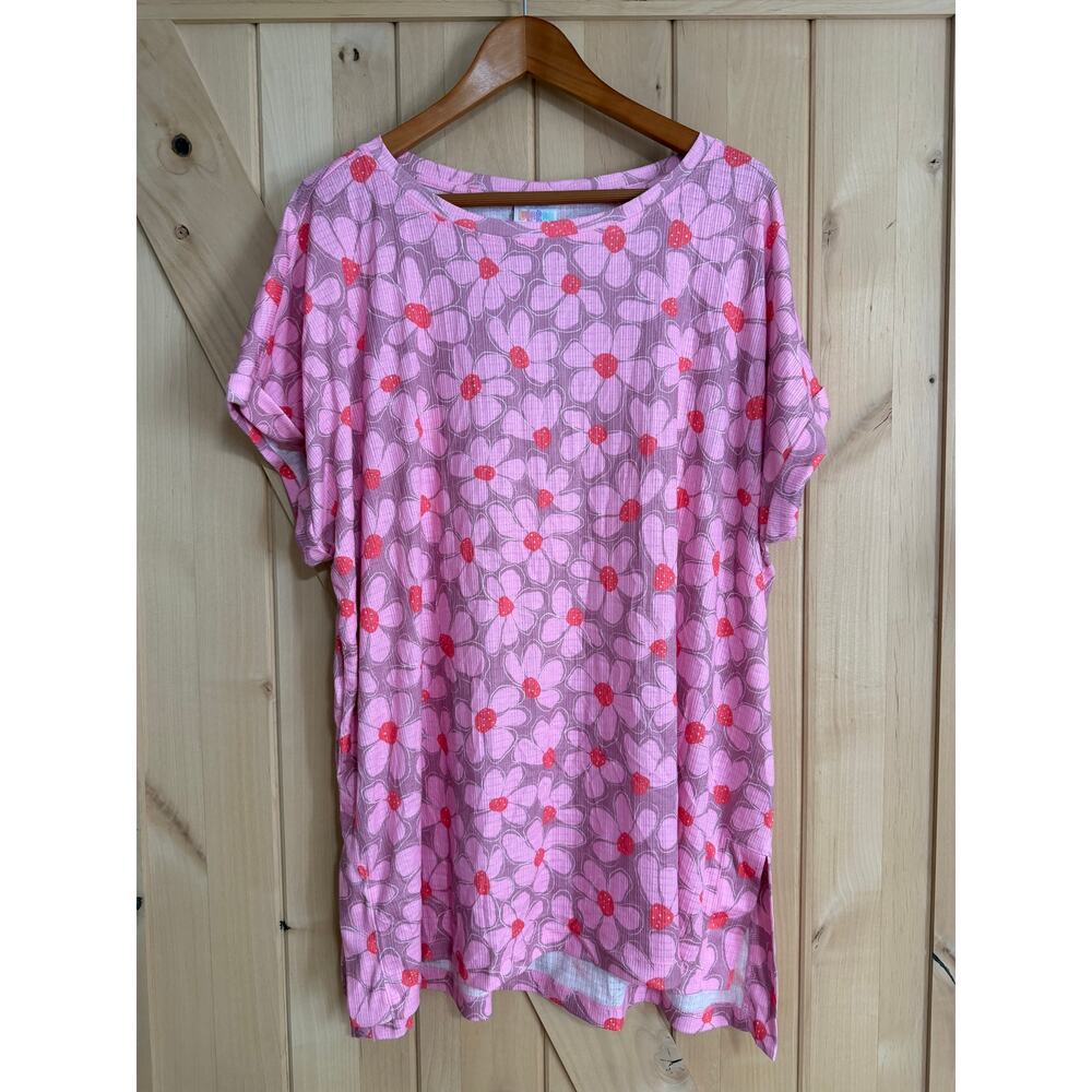LulaRoe | NWT Leah Drop Shoulder Pink Daisy Flower Print Tunic Top | Size 2XL